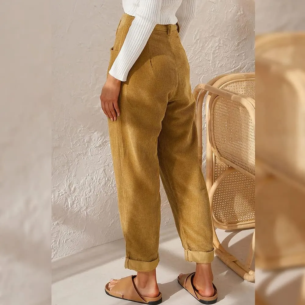 ODIZLI Corduroy Pants for Women Straight Leg Pants High Waisted Casual Loose Comfy Trousers with Pockets