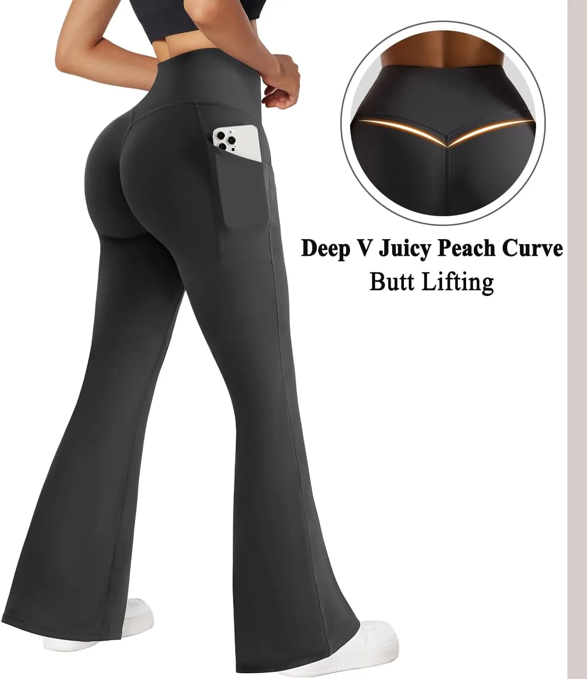 OMKAGI Women Flared Yoga Pants with Pockets Soft High Waisted Wide Leg Workout Leggings