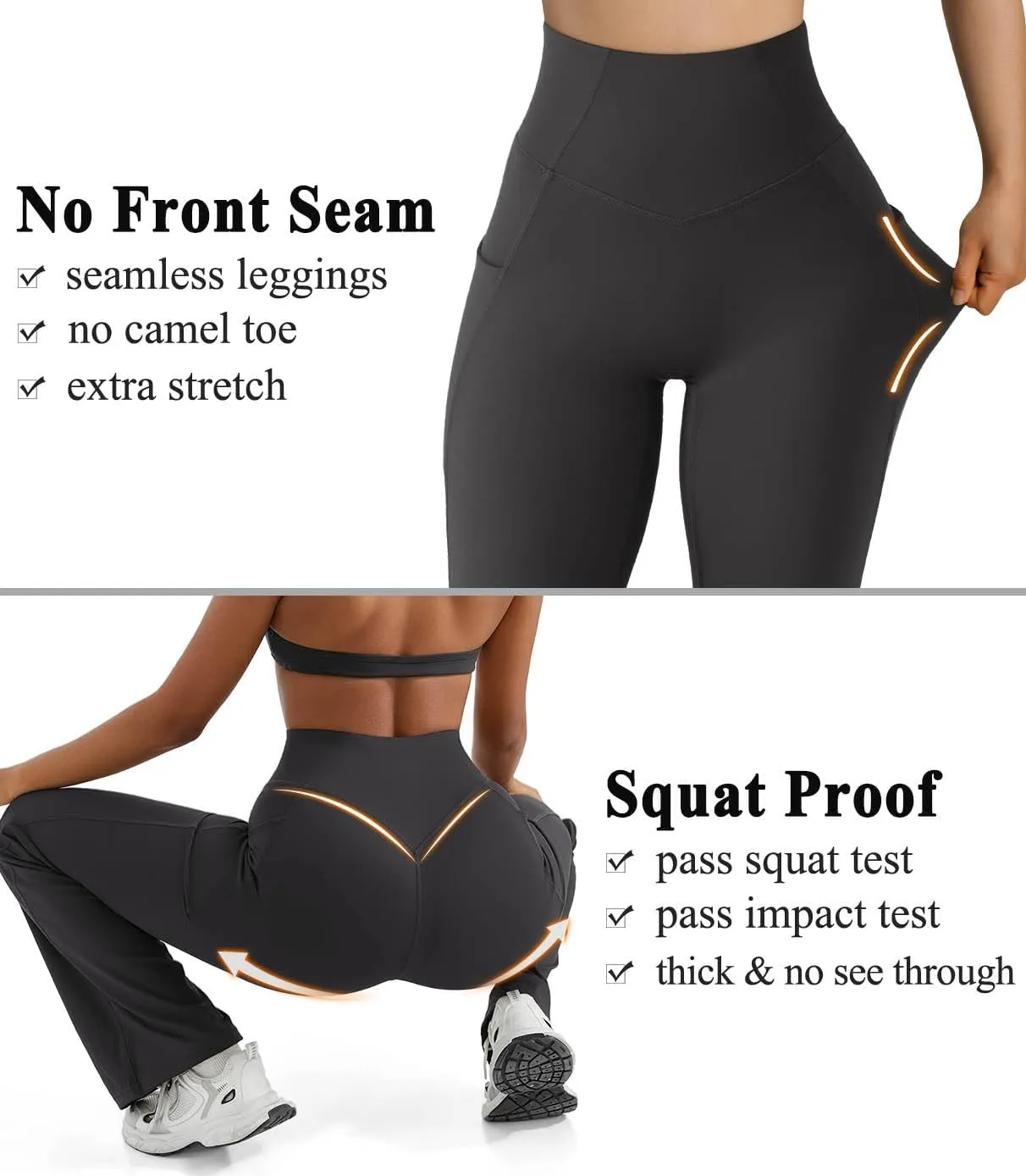 OMKAGI Women Flared Yoga Pants with Pockets Soft High Waisted Wide Leg Workout Leggings