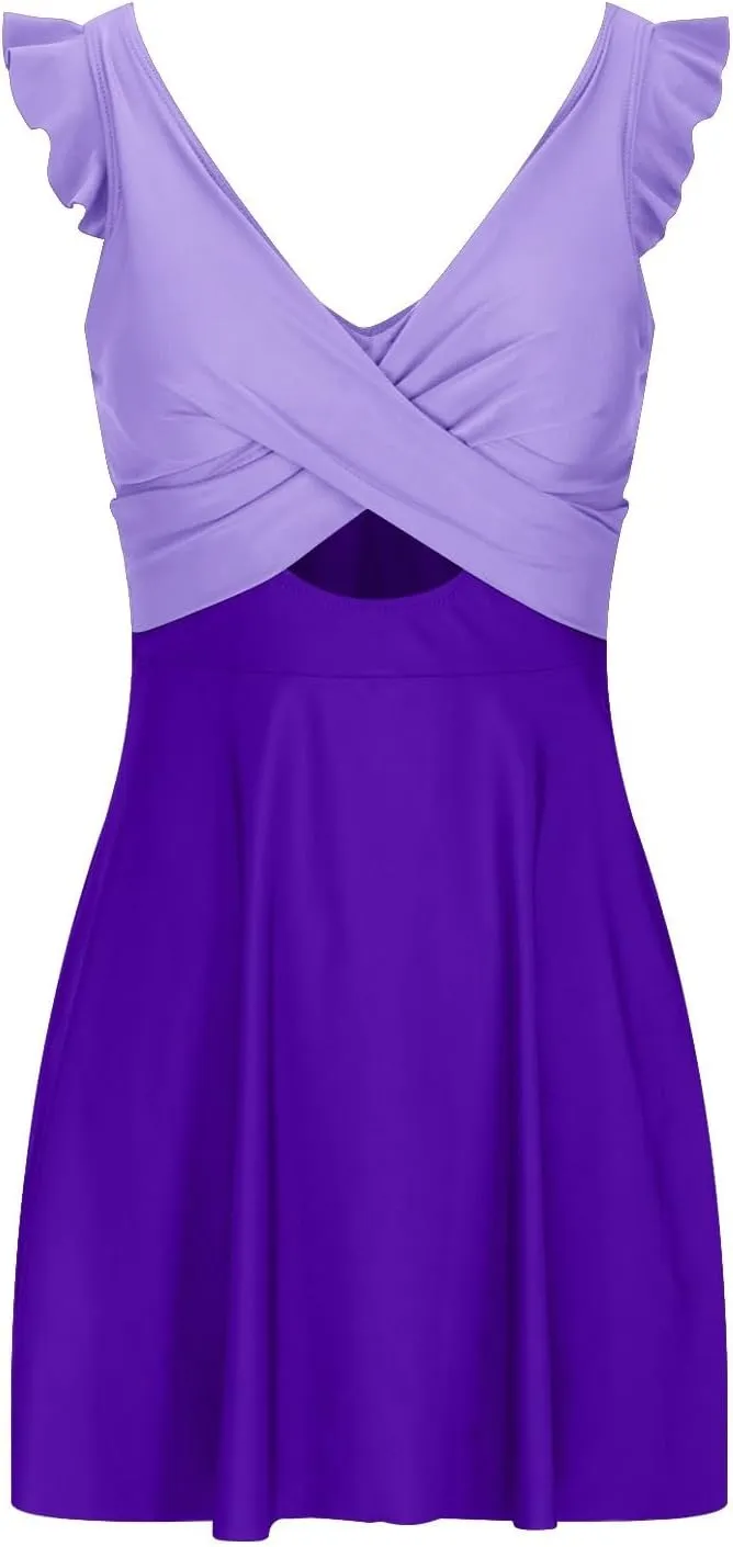 One Piece Swimdress Swimsuits for Women Tummy Control Swim Dresses Skirt Bathing Suit Athletic Skirted Swimsuit