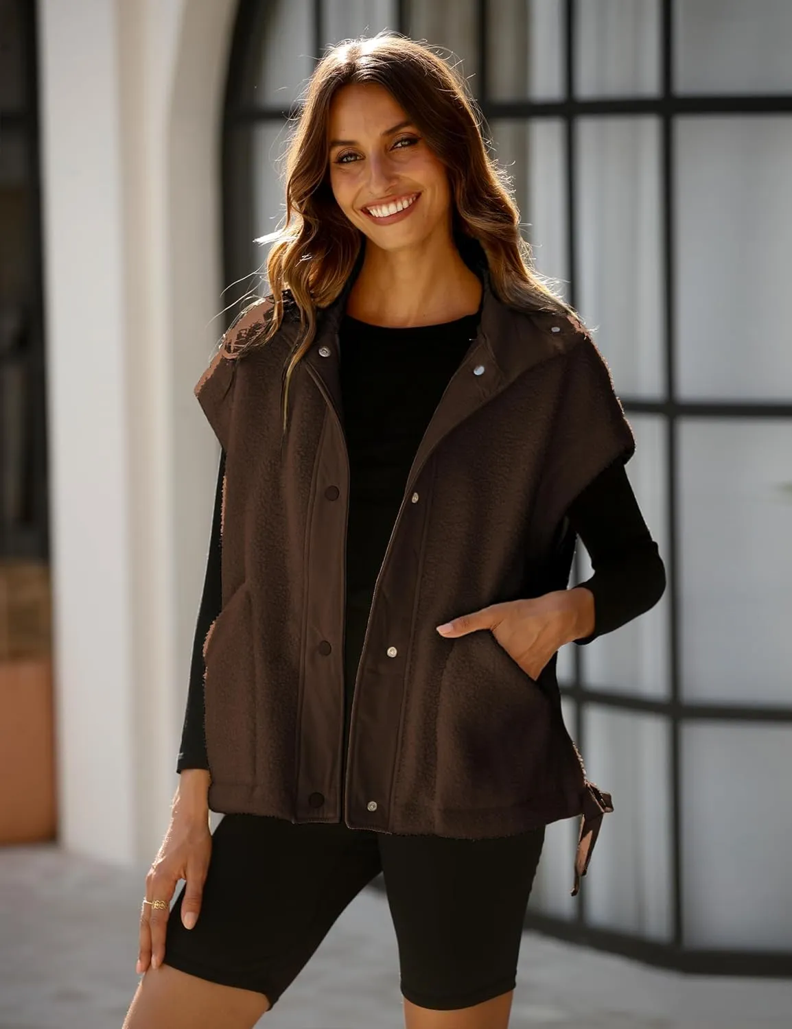 OPCAKM Women's Fuzzy Fleece Vest Oversized Sleeveless Sherpa Jacket Warm Button Down Gilet Outerwear with Pockets