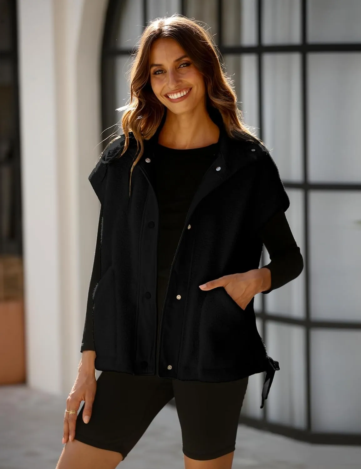 OPCAKM Women's Fuzzy Fleece Vest Oversized Sleeveless Sherpa Jacket Warm Button Down Gilet Outerwear with Pockets