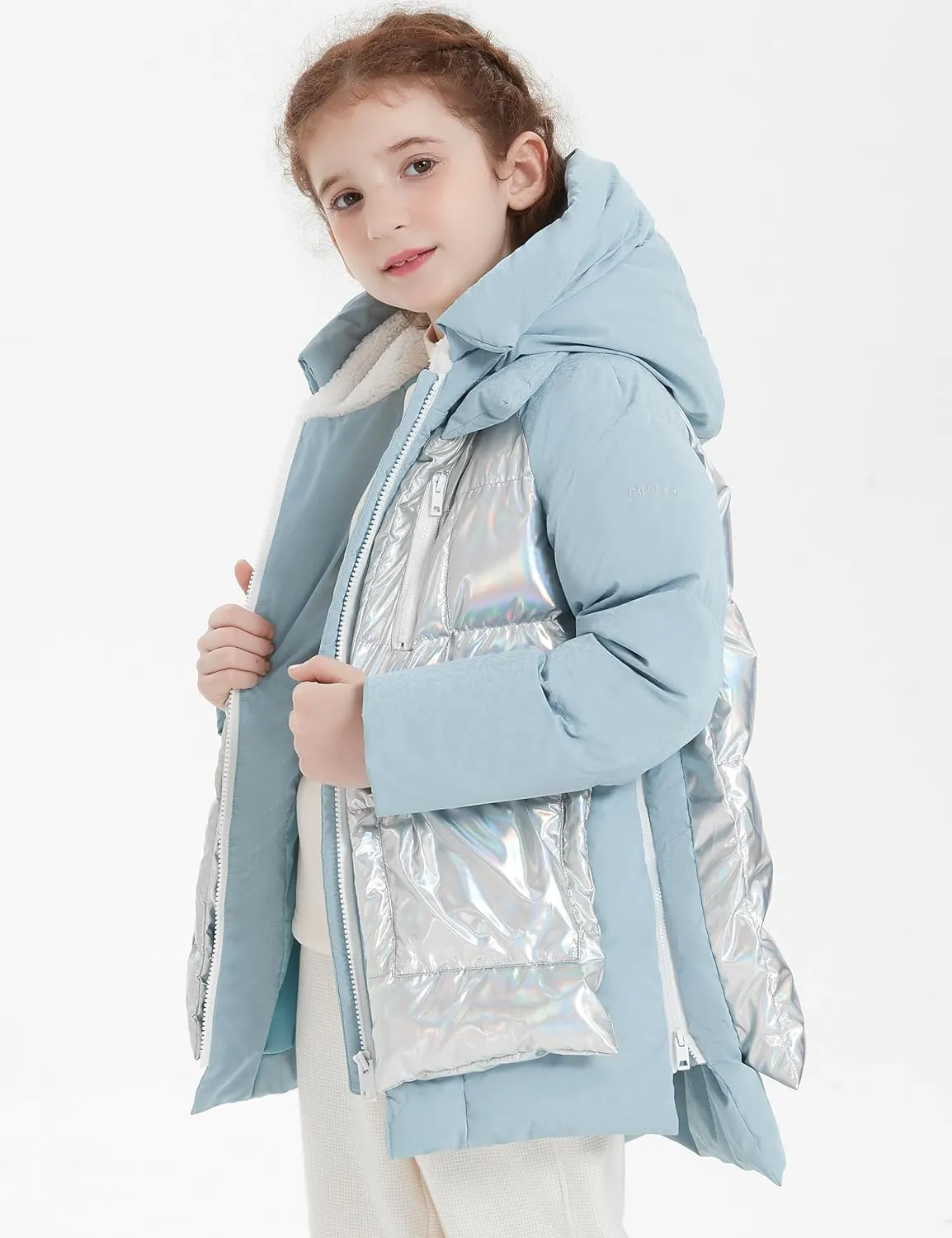 Orolay Boys and Girls' Hooded Down Jacket Shiny Down Coat Water-resistant Puffer Jacket Warm Winter Outerwear for Kids