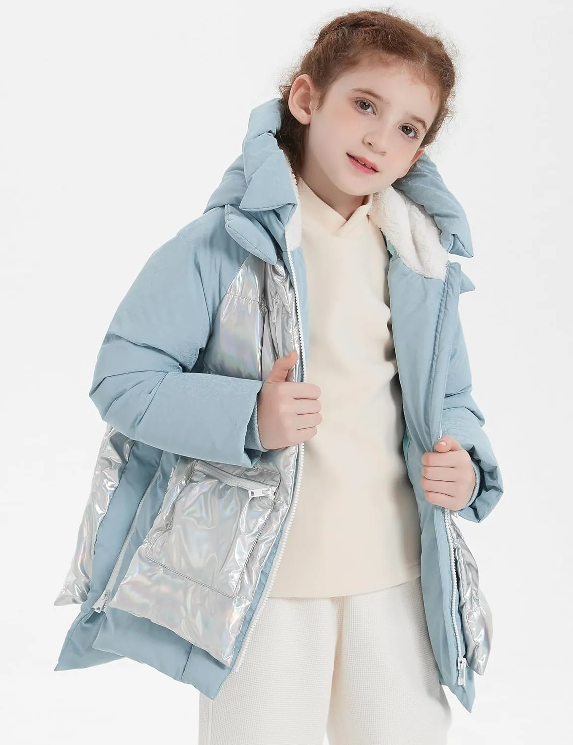 Orolay Boys and Girls' Hooded Down Jacket Shiny Down Coat Water-resistant Puffer Jacket Warm Winter Outerwear for Kids