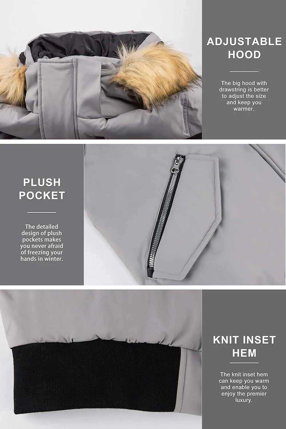 Orolay Men's Double Snap Winter Down Coat Bomber Jacket with Fur Hood 6 Pockets
