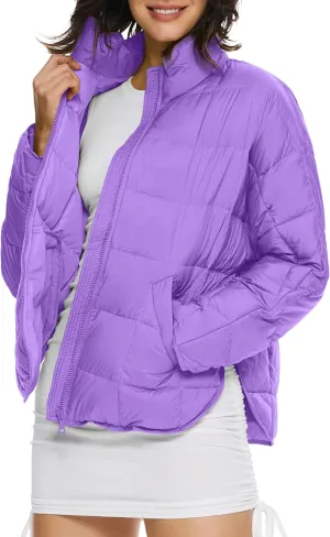 Orolay Women's Cropped Puffer Jacket Quilted Lightweight Oversized Down Coat Zip Up Spring Short Padded Outwear