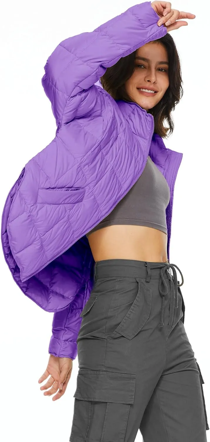 Orolay Women's Cropped Puffer Jacket Quilted Lightweight Oversized Down Coat Zip Up Spring Short Padded Outwear