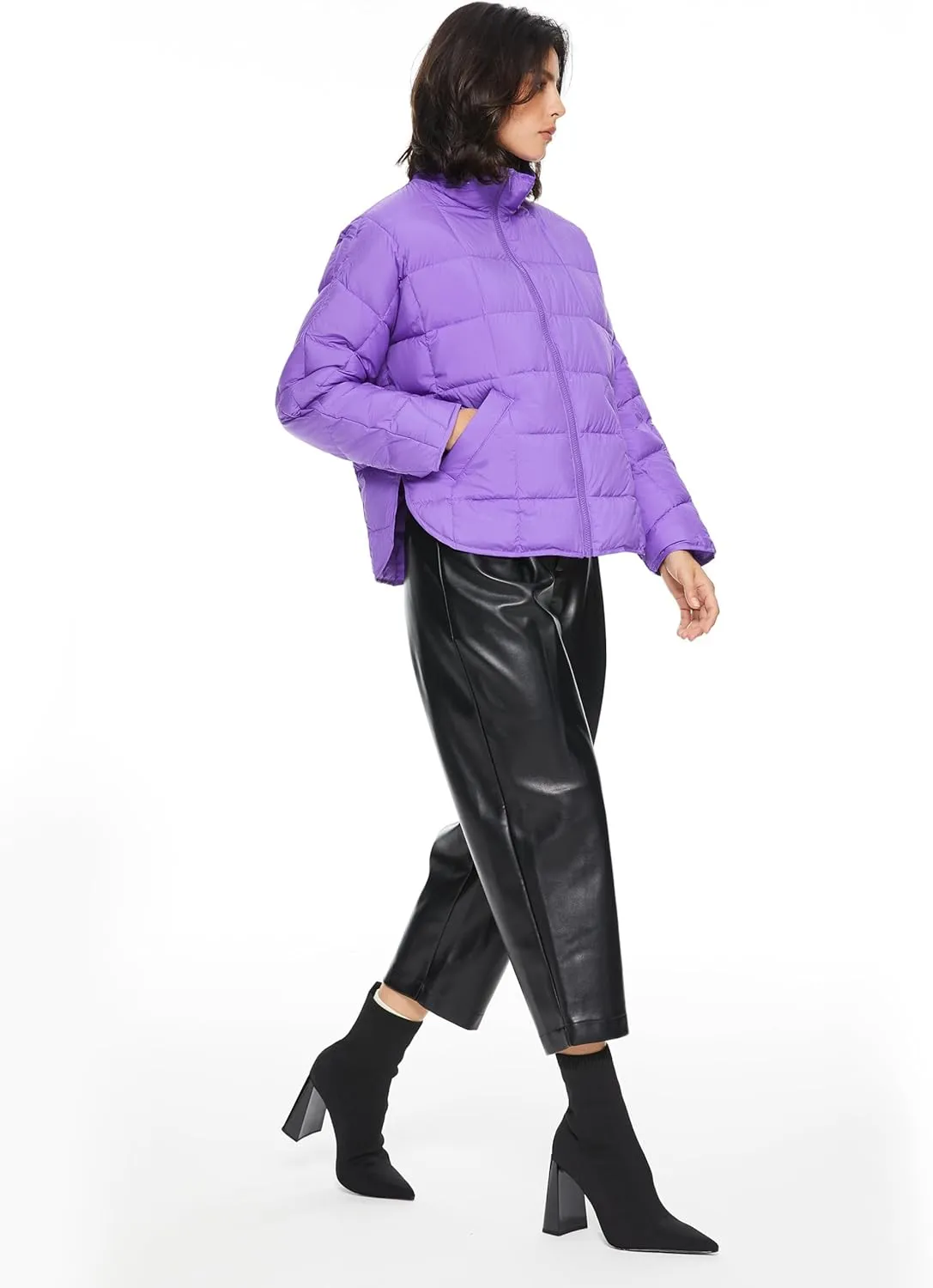 Orolay Women's Cropped Puffer Jacket Quilted Lightweight Oversized Down Coat Zip Up Spring Short Padded Outwear