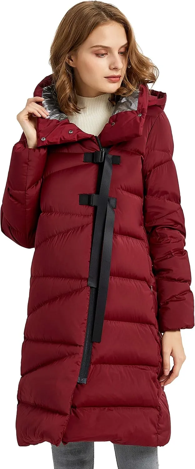 Orolay Women's Hooded Down Jacket Long Winter Coat Asymmetric Puffer Jacket