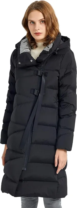 Orolay Women's Hooded Down Jacket Long Winter Coat Asymmetric Puffer Jacket