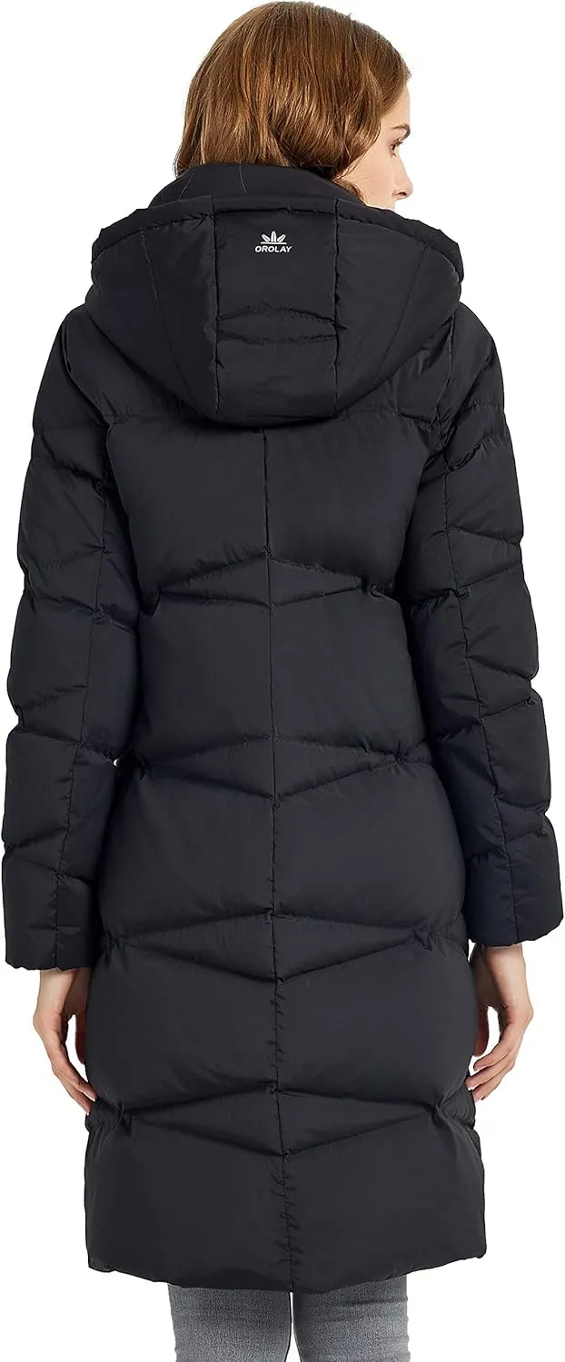 Orolay Women's Hooded Down Jacket Long Winter Coat Asymmetric Puffer Jacket