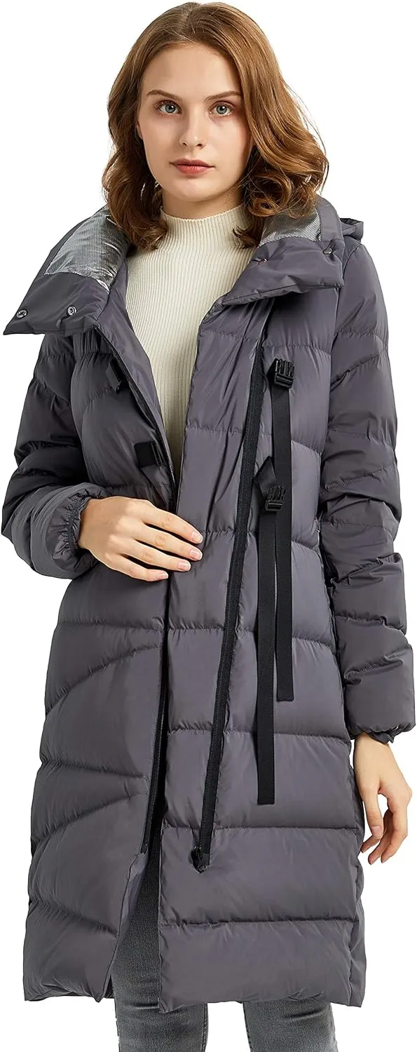 Orolay Women's Hooded Down Jacket Long Winter Coat Asymmetric Puffer Jacket