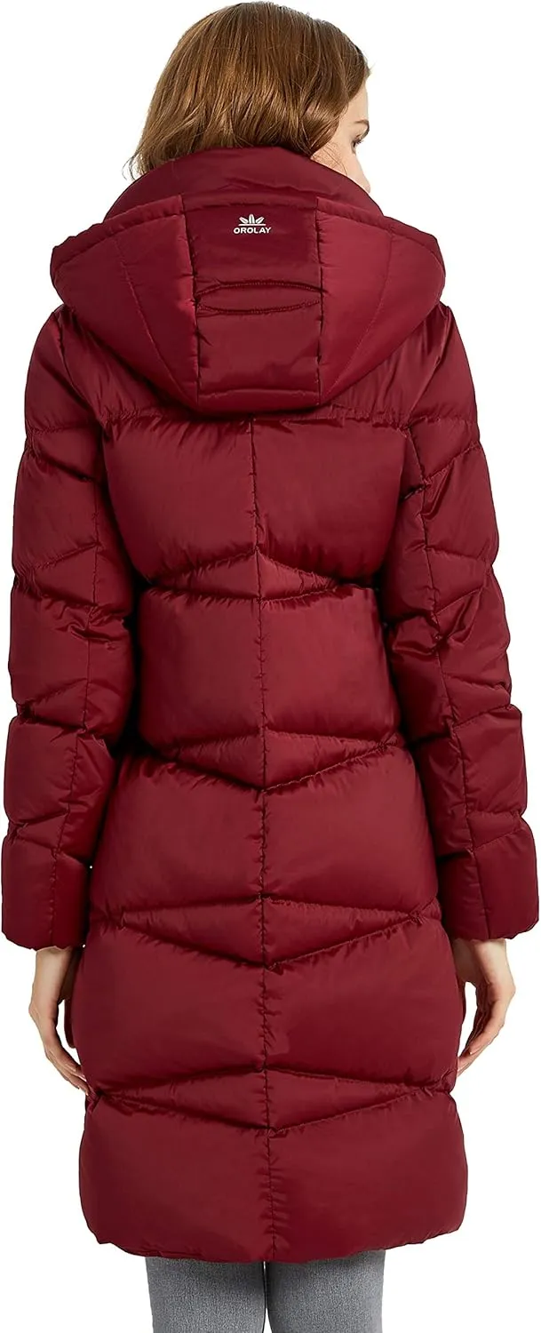 Orolay Women's Hooded Down Jacket Long Winter Coat Asymmetric Puffer Jacket