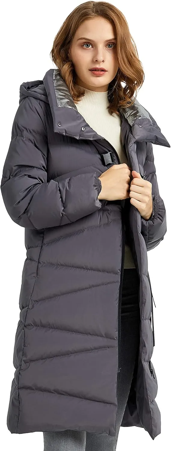 Orolay Women's Hooded Down Jacket Long Winter Coat Asymmetric Puffer Jacket