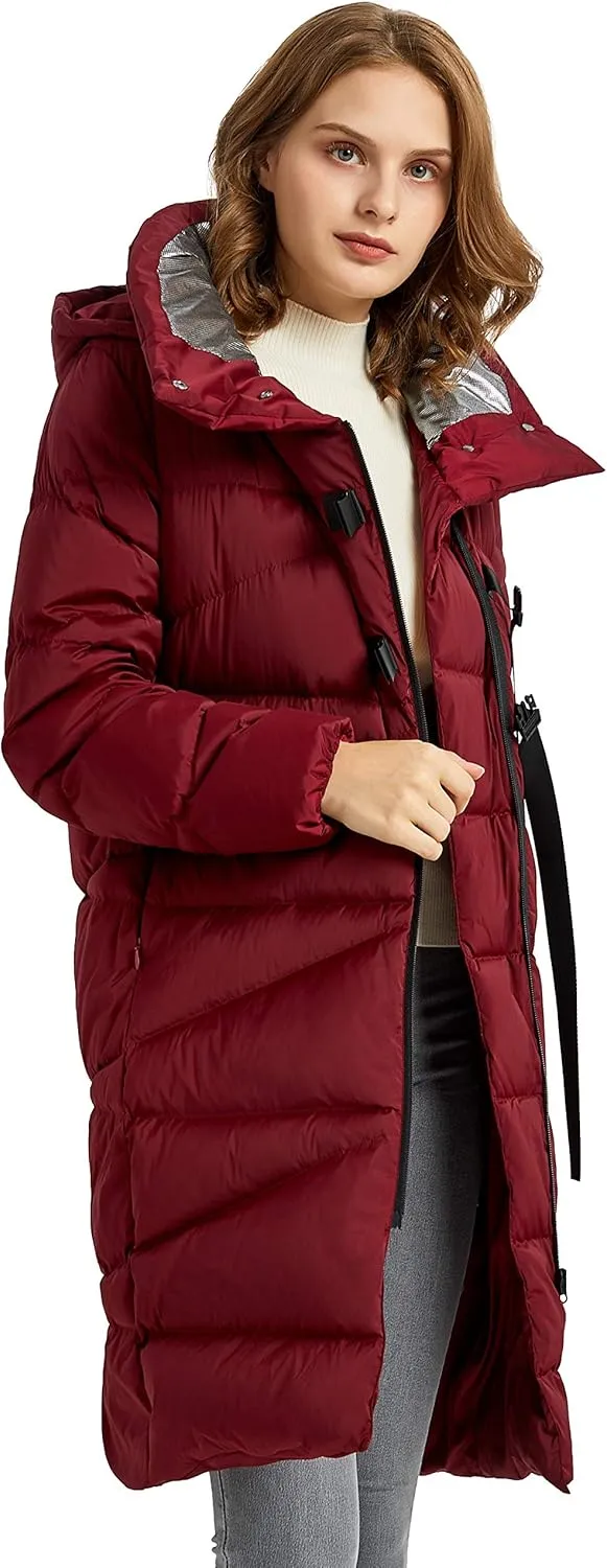 Orolay Women's Hooded Down Jacket Long Winter Coat Asymmetric Puffer Jacket