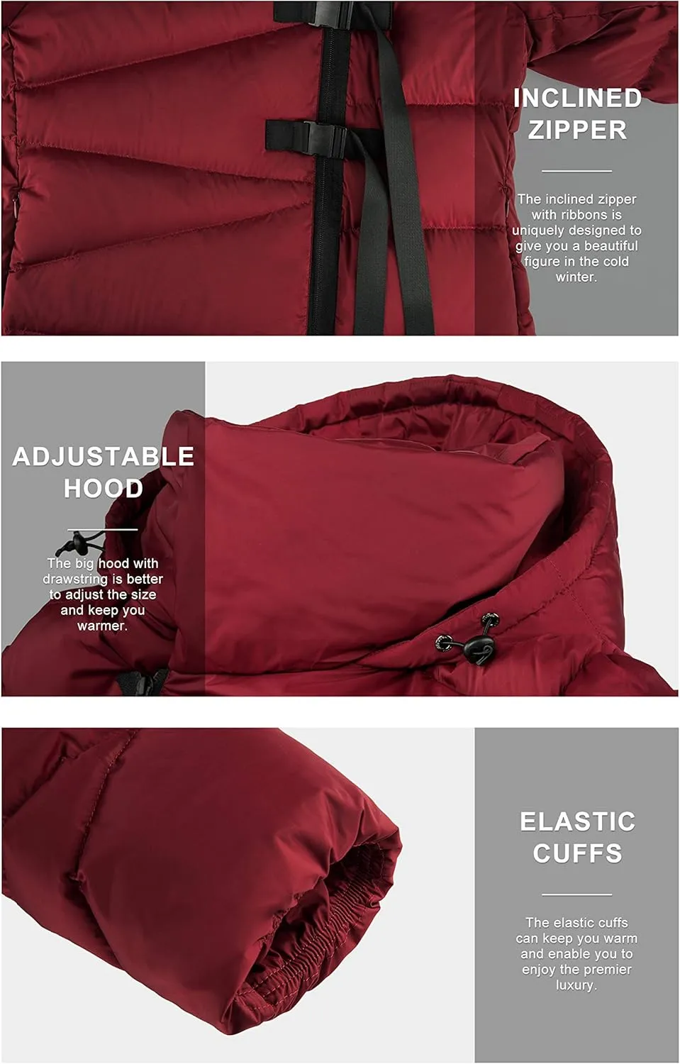 Orolay Women's Hooded Down Jacket Long Winter Coat Asymmetric Puffer Jacket
