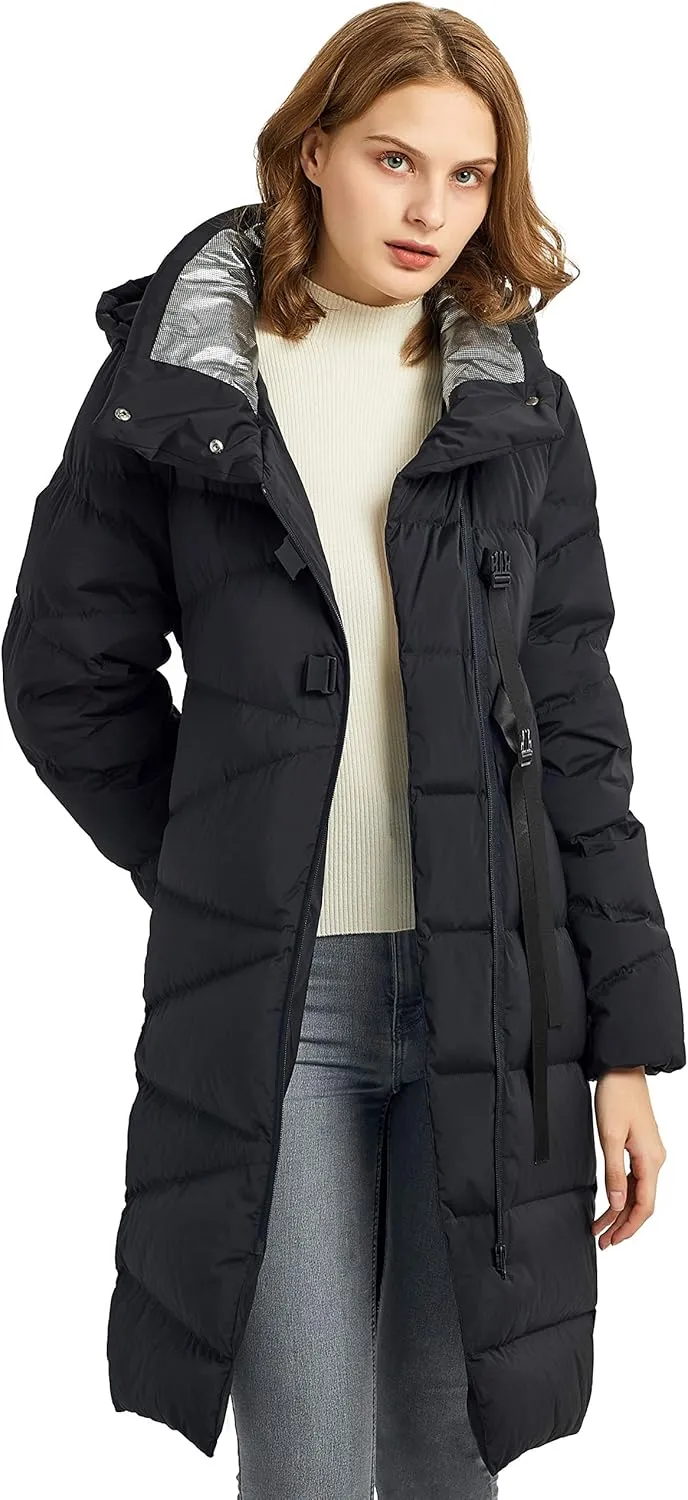 Orolay Women's Hooded Down Jacket Long Winter Coat Asymmetric Puffer Jacket