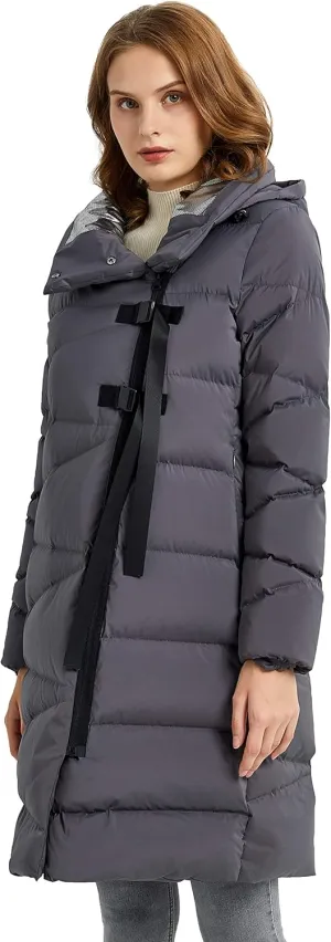 Orolay Women's Hooded Down Jacket Long Winter Coat Asymmetric Puffer Jacket