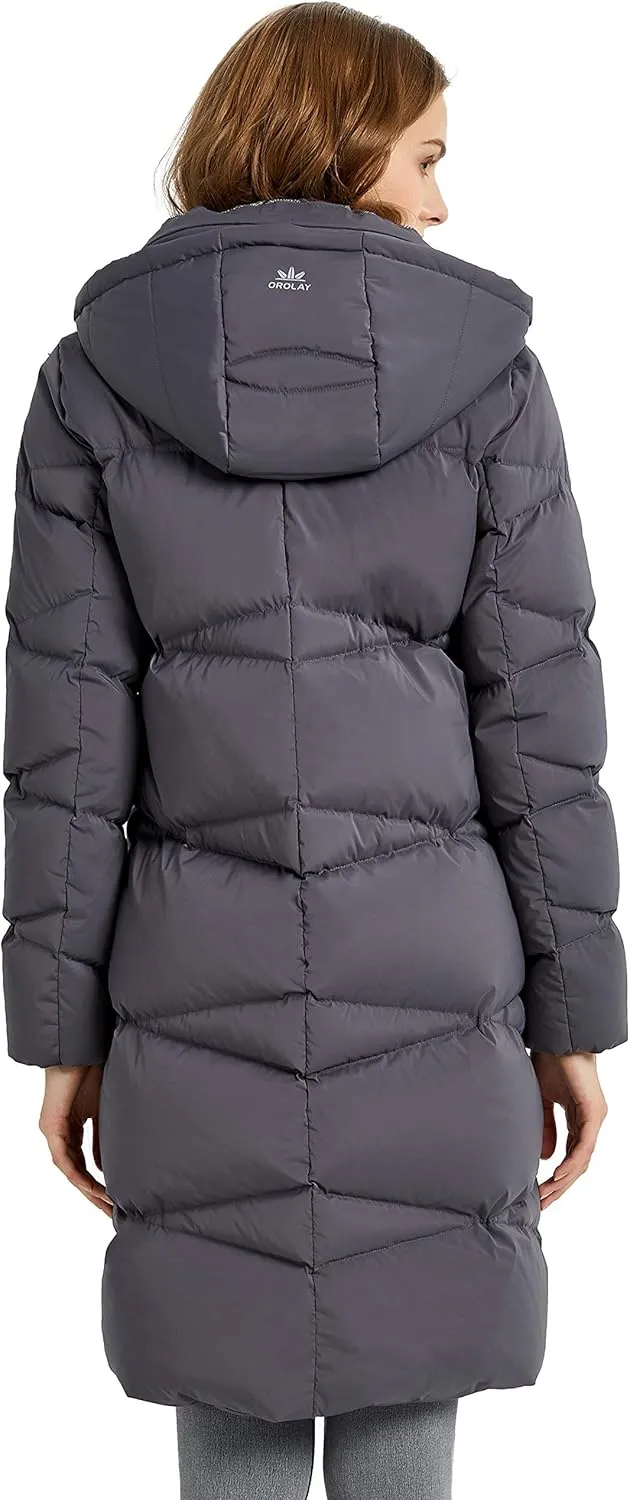Orolay Women's Hooded Down Jacket Long Winter Coat Asymmetric Puffer Jacket
