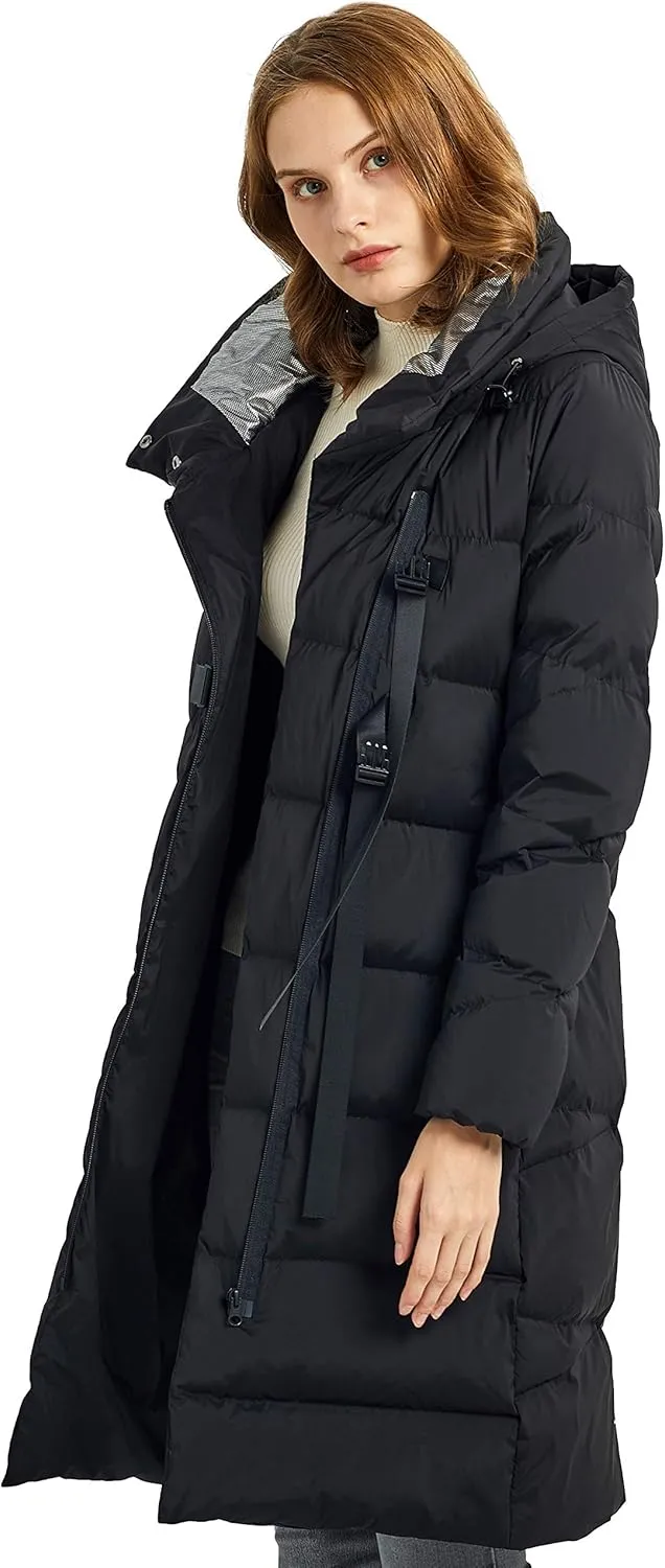 Orolay Women's Hooded Down Jacket Long Winter Coat Asymmetric Puffer Jacket
