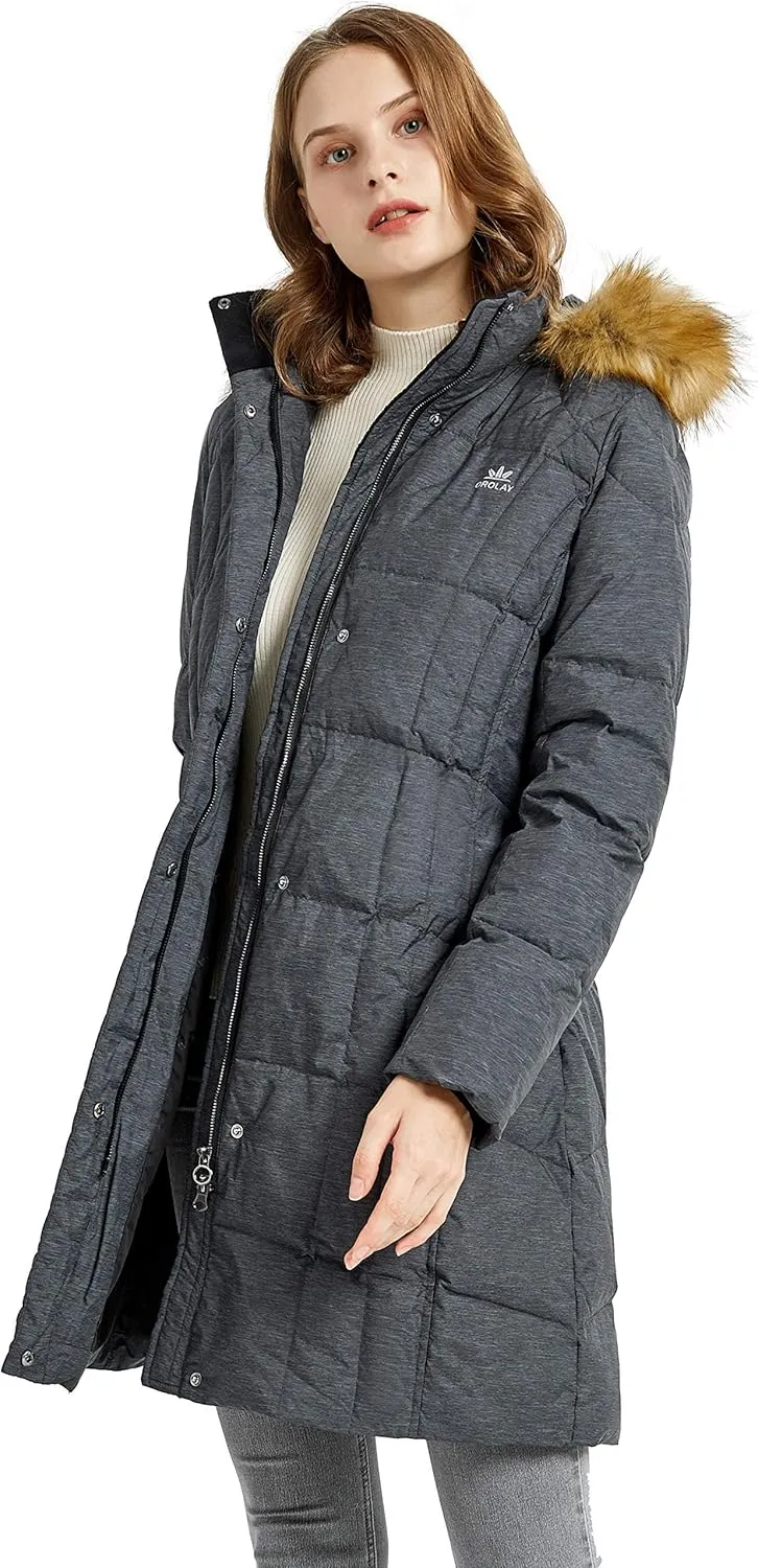 Orolay Women's Lightweight Down Coat Packable Fashion Jacket with Stand Collar