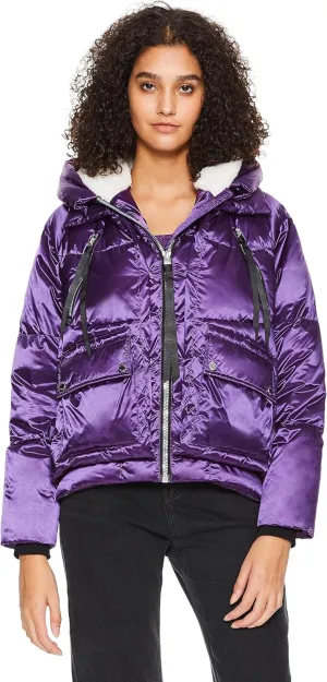 Orolay Women's Metallic Down Jacket Short Cropped Puffer Jacket Full-zip Water-resistant Outerwear with Fleece-lined Hood