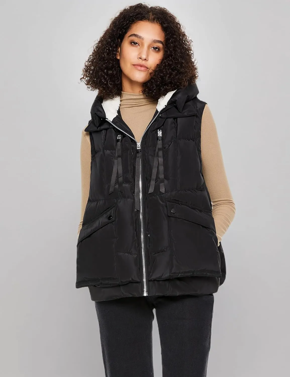 Orolay Women's Metallic Down Vest - Fashion Cropped Sleeveless Puffer Jacket Lightweight Shiny Hooded Gilet with Pockets