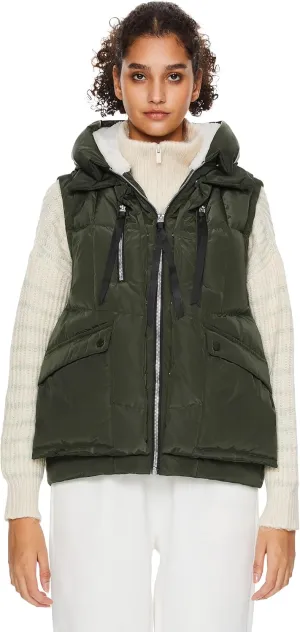 Orolay Women's Metallic Down Vest - Fashion Cropped Sleeveless Puffer Jacket Lightweight Shiny Hooded Gilet with Pockets
