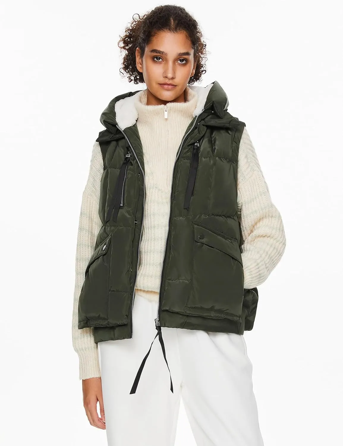 Orolay Women's Metallic Down Vest - Fashion Cropped Sleeveless Puffer Jacket Lightweight Shiny Hooded Gilet with Pockets