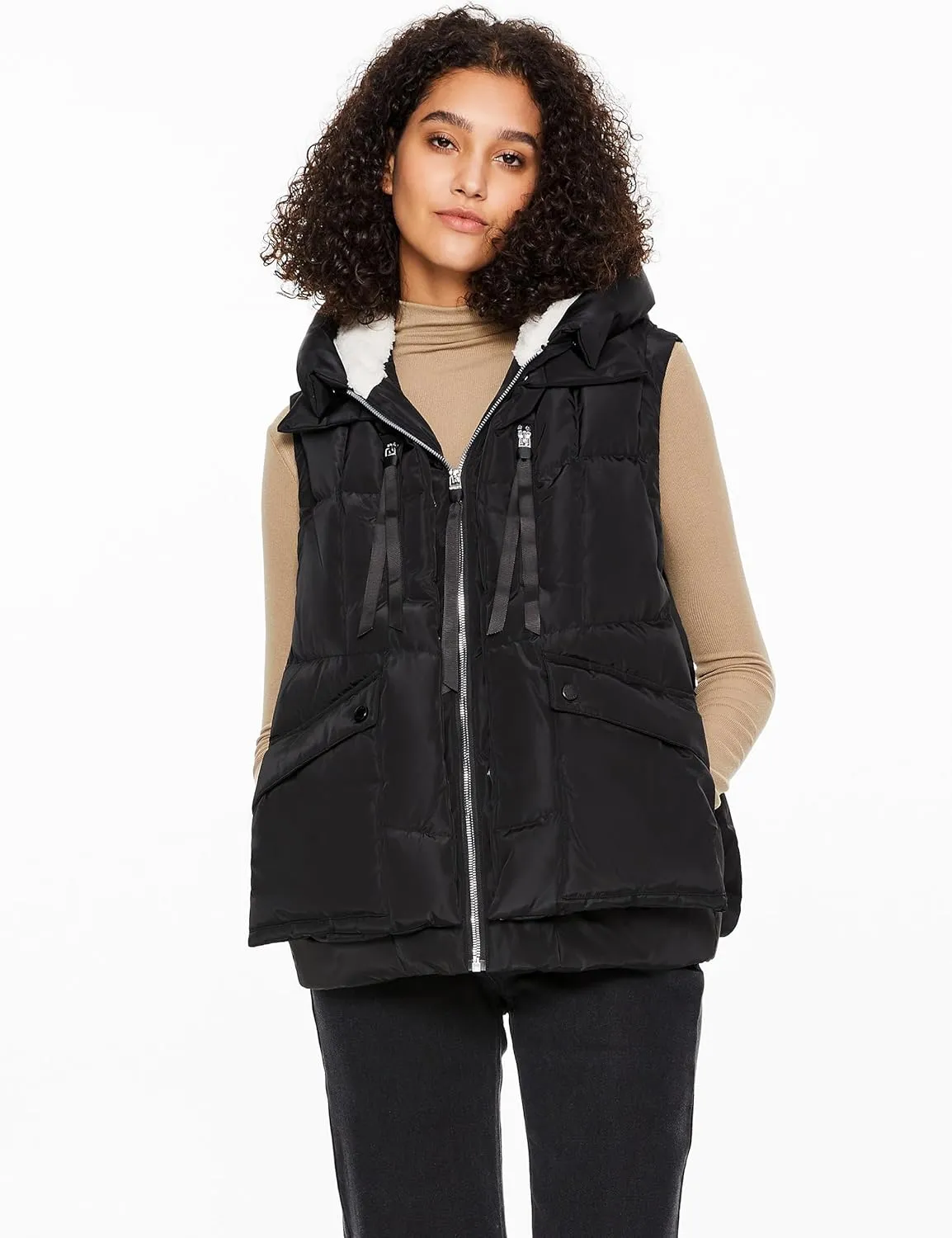Orolay Women's Metallic Down Vest - Fashion Cropped Sleeveless Puffer Jacket Lightweight Shiny Hooded Gilet with Pockets