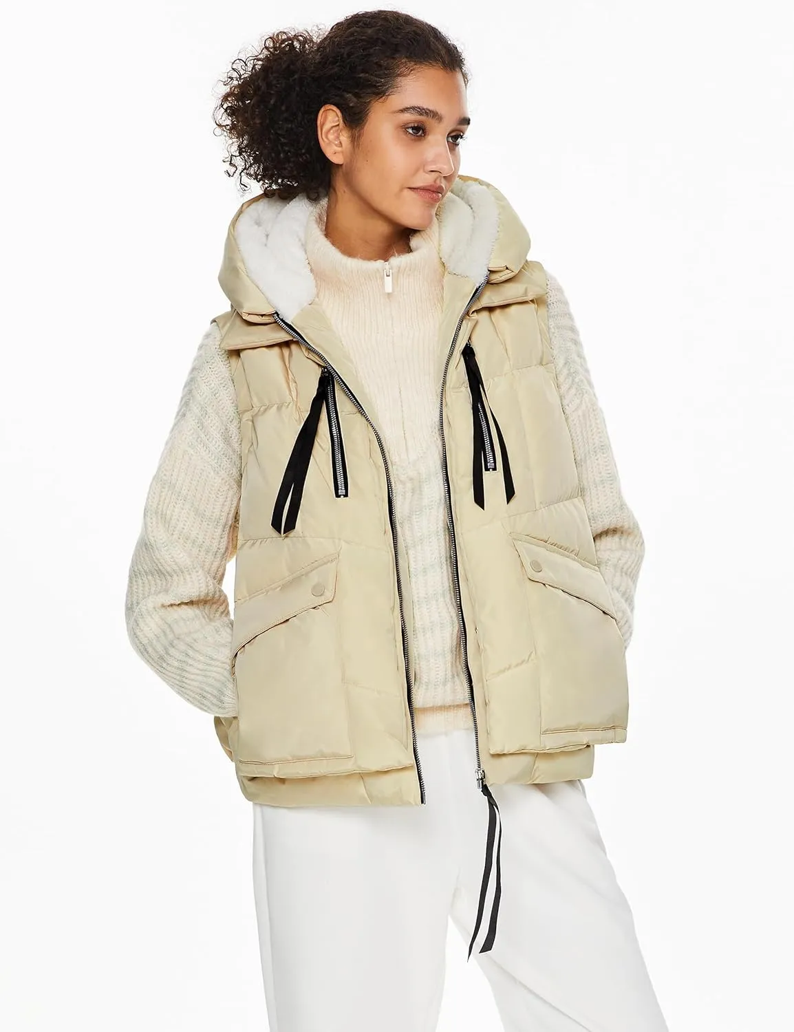 Orolay Women's Metallic Down Vest - Fashion Cropped Sleeveless Puffer Jacket Lightweight Shiny Hooded Gilet with Pockets