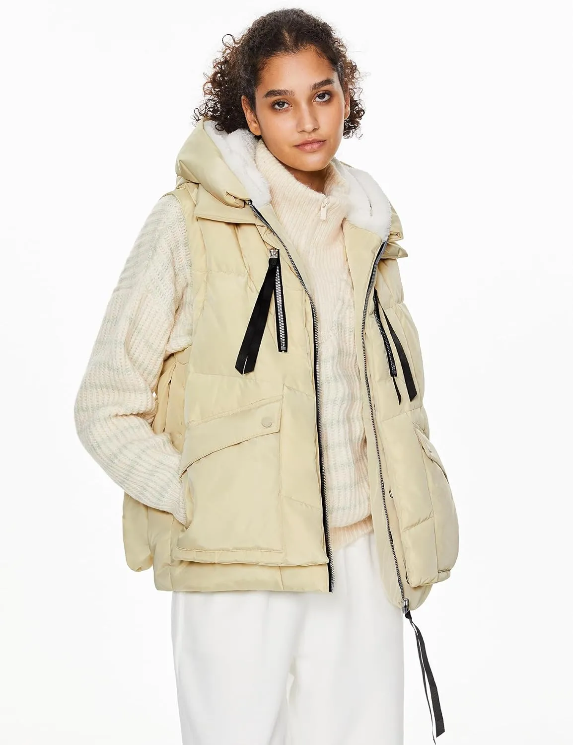 Orolay Women's Metallic Down Vest - Fashion Cropped Sleeveless Puffer Jacket Lightweight Shiny Hooded Gilet with Pockets