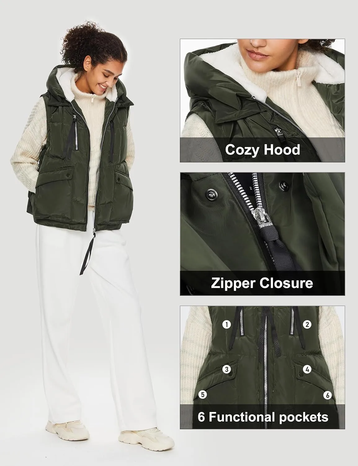 Orolay Women's Metallic Down Vest - Fashion Cropped Sleeveless Puffer Jacket Lightweight Shiny Hooded Gilet with Pockets