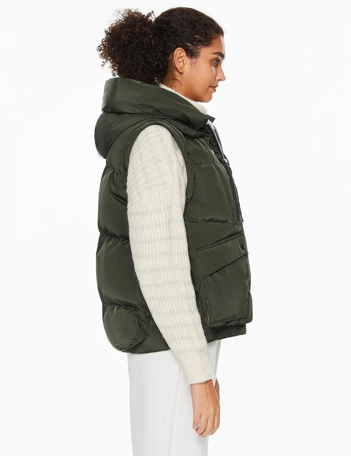 Orolay Women's Metallic Down Vest - Fashion Cropped Sleeveless Puffer Jacket Lightweight Shiny Hooded Gilet with Pockets