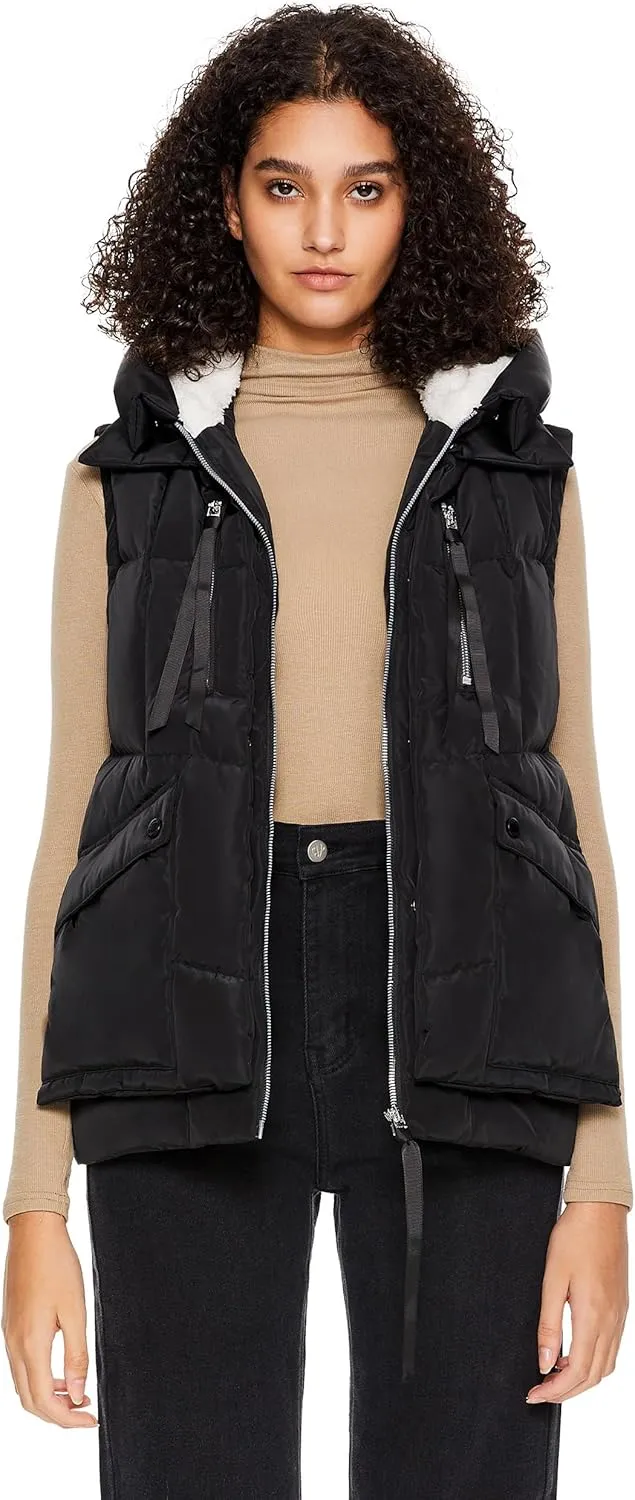 Orolay Women's Metallic Down Vest - Fashion Cropped Sleeveless Puffer Jacket Lightweight Shiny Hooded Gilet with Pockets