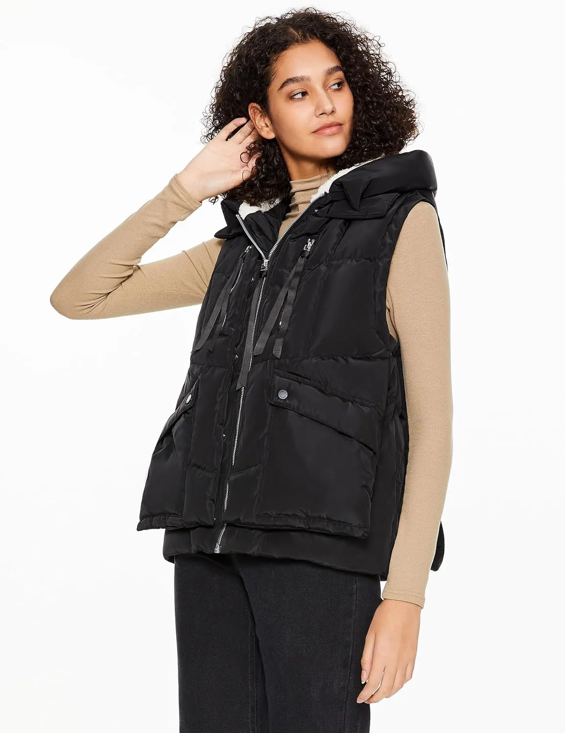 Orolay Women's Metallic Down Vest - Fashion Cropped Sleeveless Puffer Jacket Lightweight Shiny Hooded Gilet with Pockets