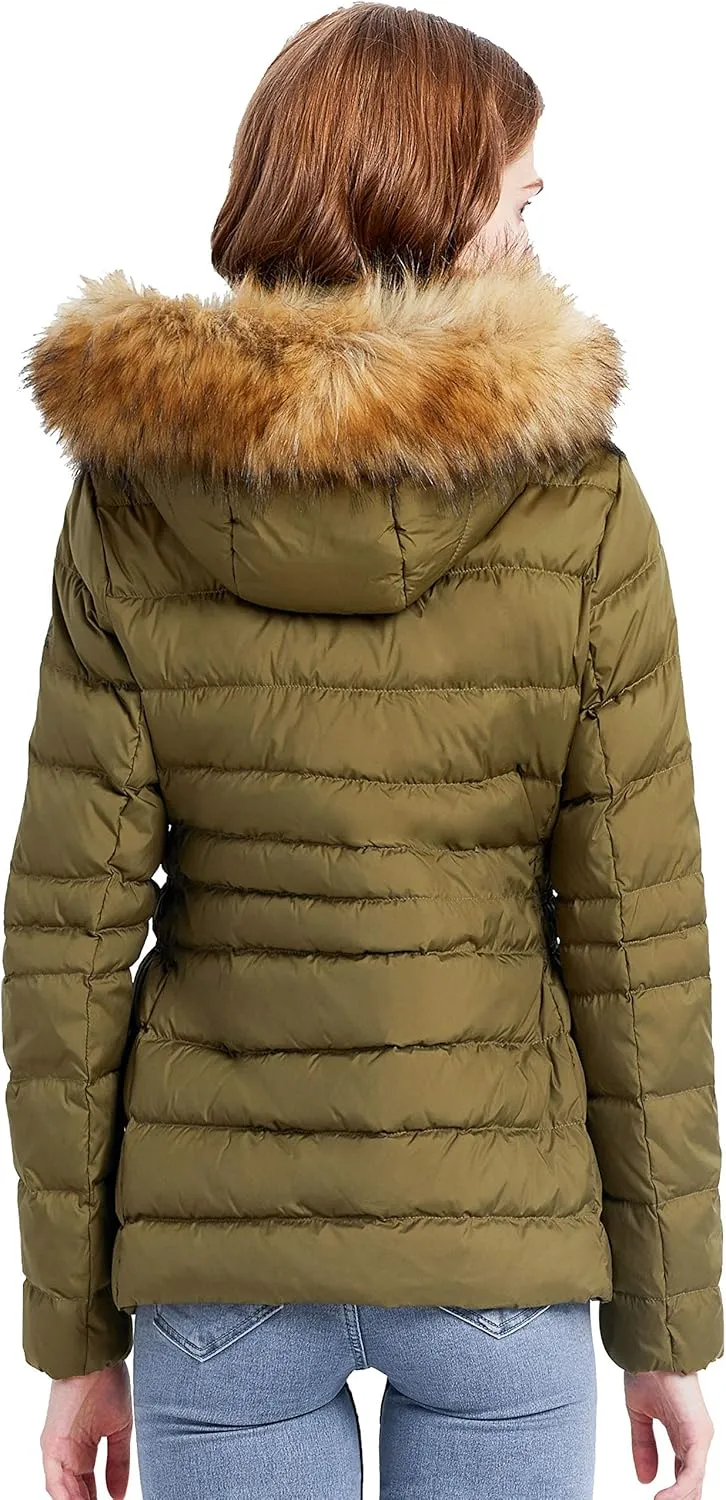 Orolay Women's Winter Down Coat Inner Pocket Snap Puffer Jacket with Fur Hood