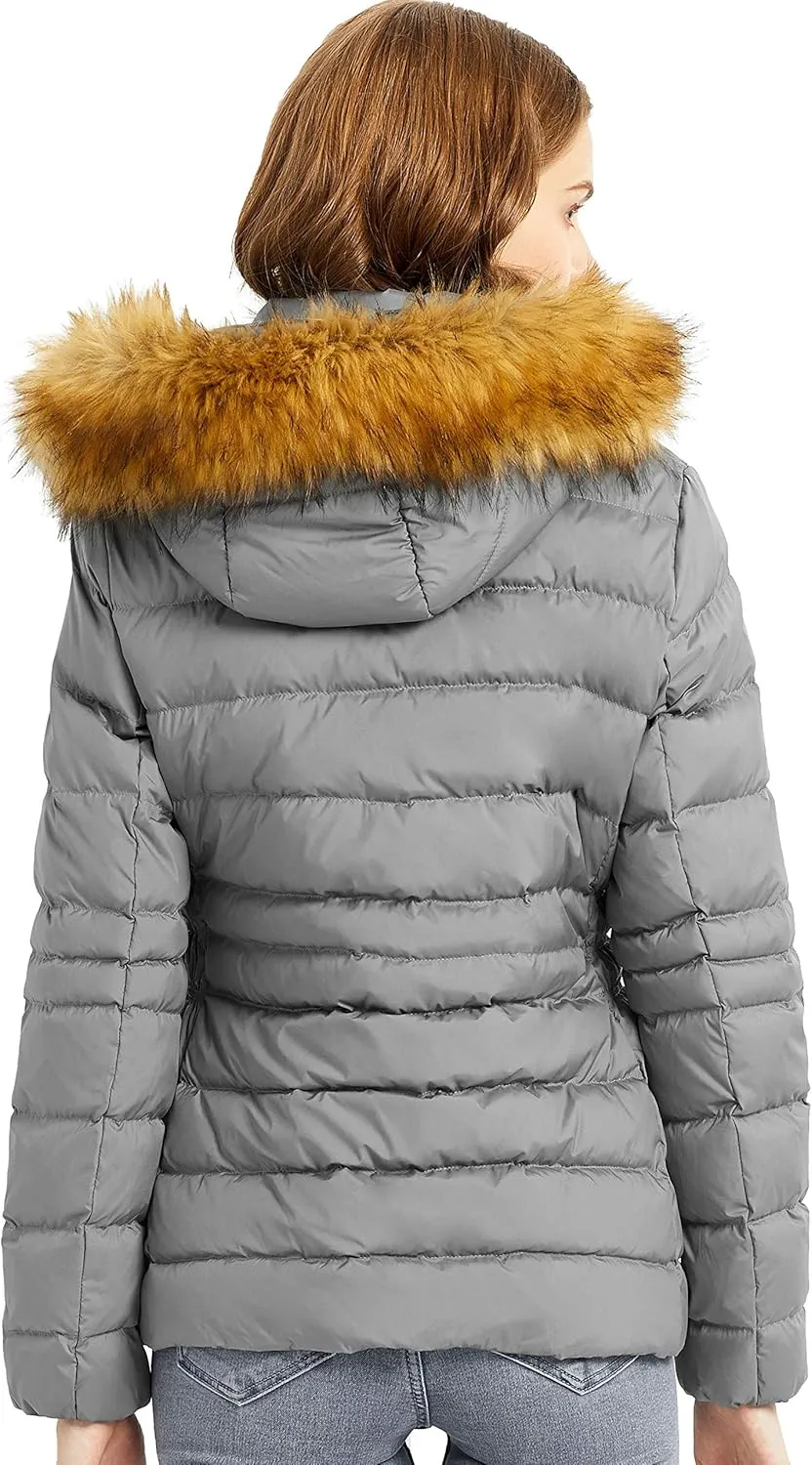 Orolay Women's Winter Down Coat Inner Pocket Snap Puffer Jacket with Fur Hood