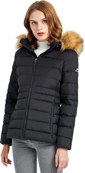 Orolay Women's Winter Down Coat Inner Pocket Snap Puffer Jacket with Fur Hood