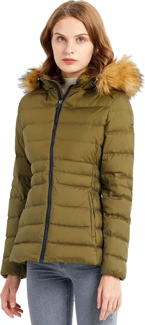 Orolay Women's Winter Down Coat Inner Pocket Snap Puffer Jacket with Fur Hood