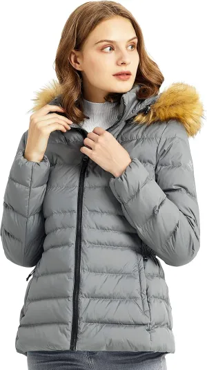 Orolay Women's Winter Down Coat Inner Pocket Snap Puffer Jacket with Fur Hood