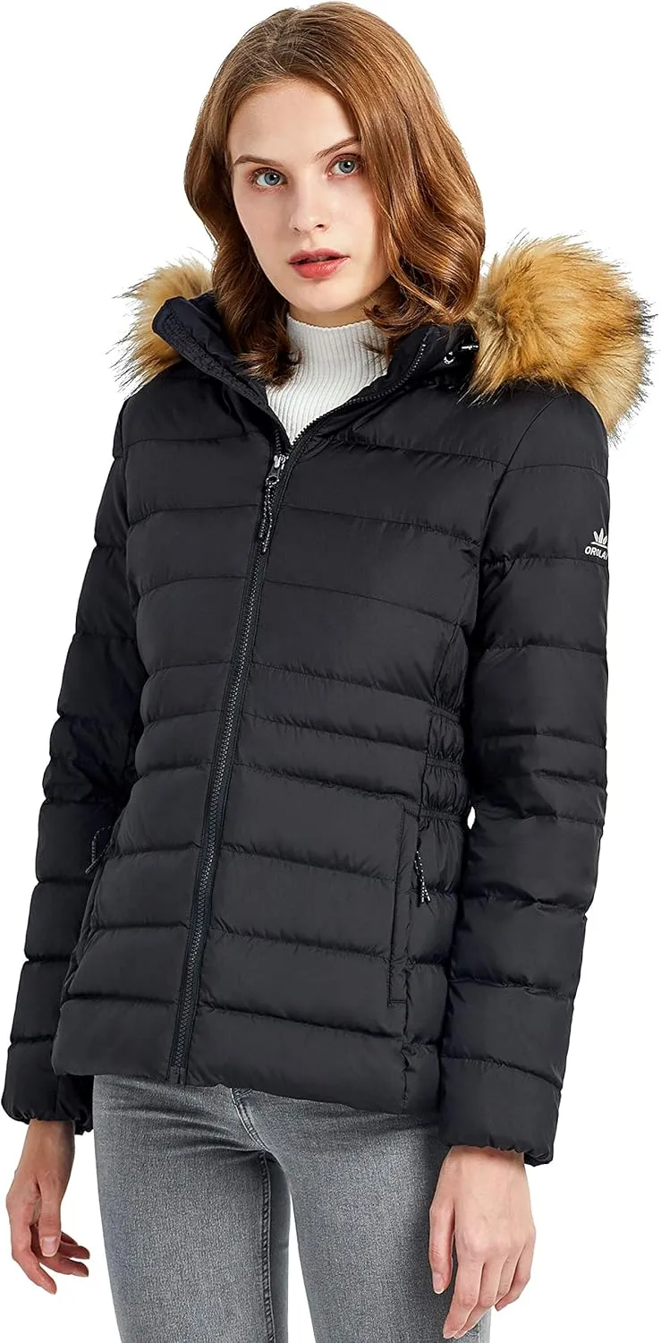 Orolay Women's Winter Down Coat Inner Pocket Snap Puffer Jacket with Fur Hood