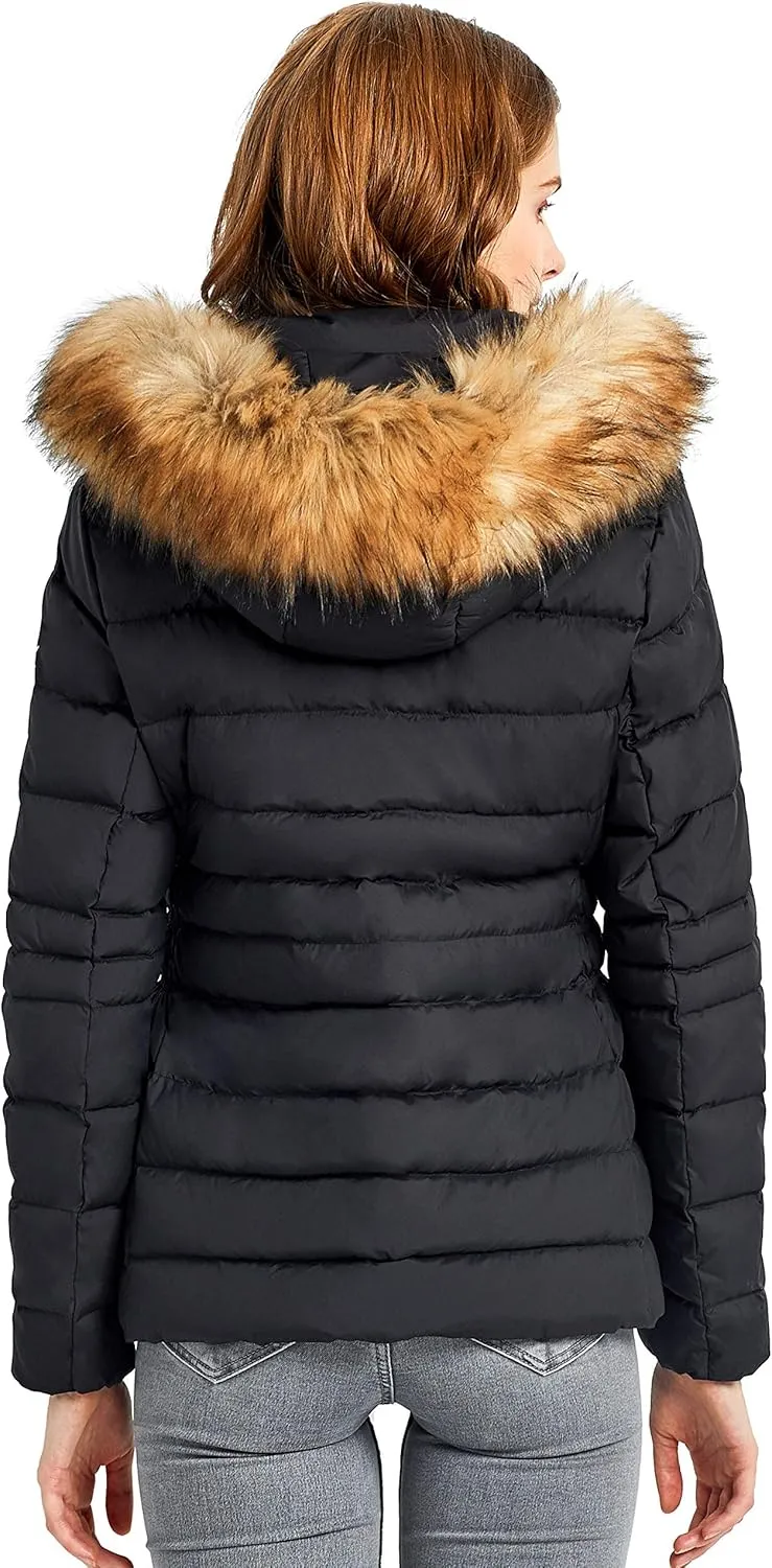 Orolay Women's Winter Down Coat Inner Pocket Snap Puffer Jacket with Fur Hood