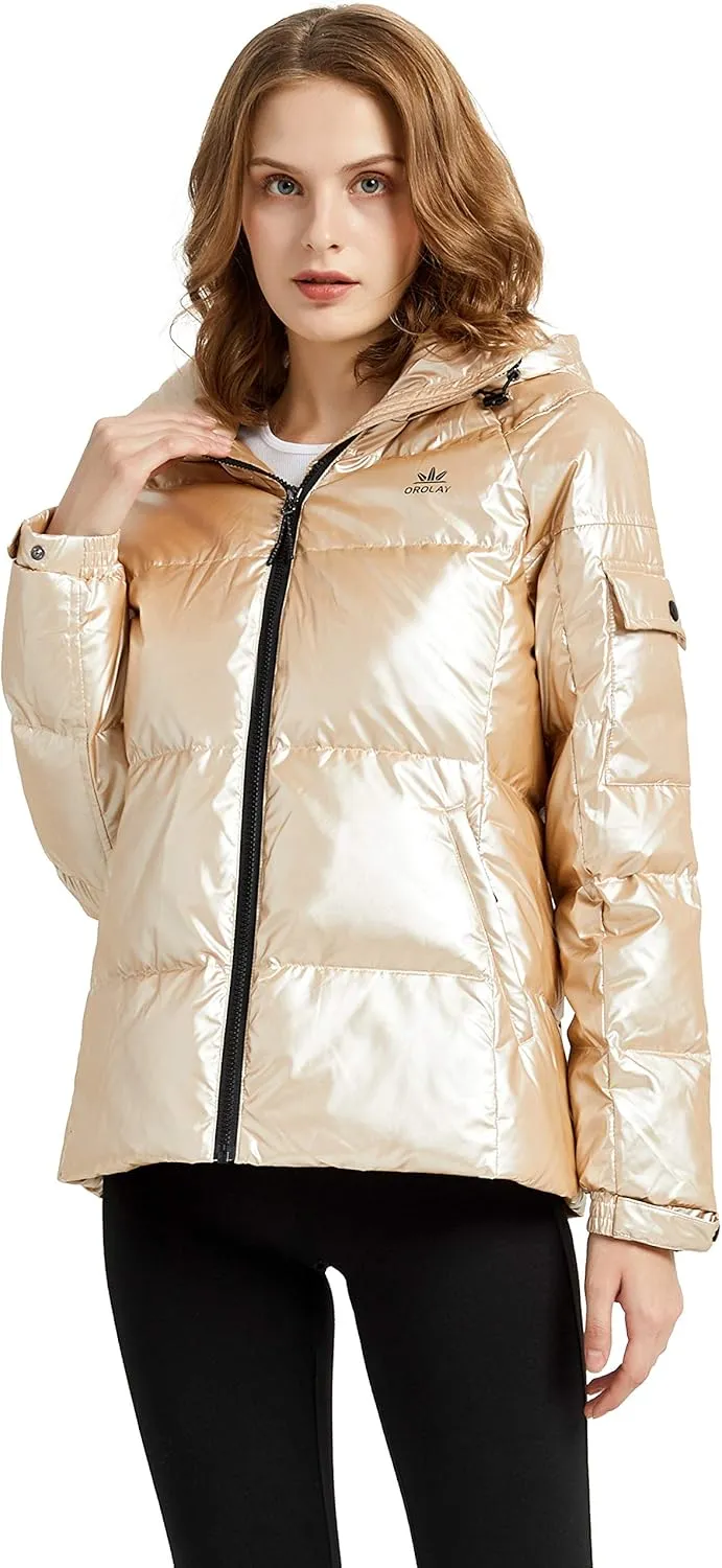 Orolay Women's Winter Down Coat Metallic Hooded Puffer Jacket