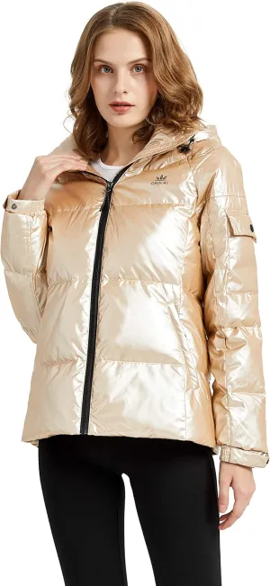 Orolay Women's Winter Down Coat Metallic Hooded Puffer Jacket