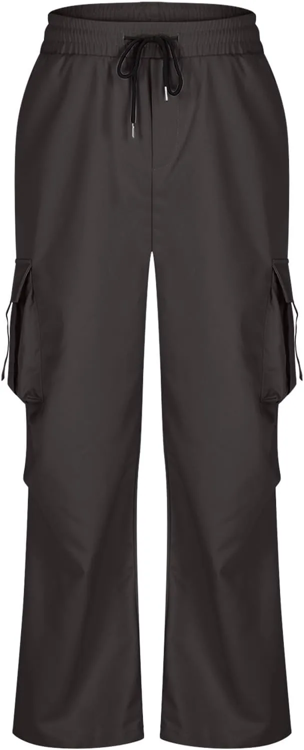 Outdoor Trousers for Men Casual Fashion Stretch Drawstring Pants Solid Color Loose Fit Comfy Pant with Multi Pockets