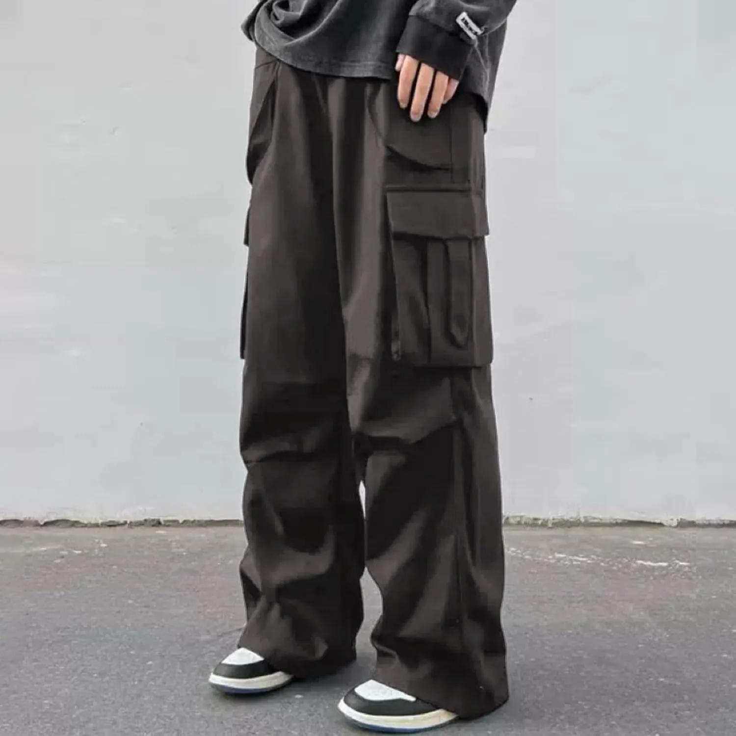 Outdoor Trousers for Men Casual Fashion Stretch Drawstring Pants Solid Color Loose Fit Comfy Pant with Multi Pockets