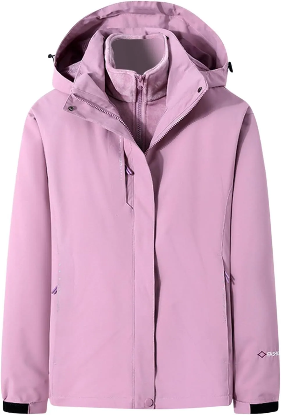 Outdoor Ventures Women'sLightweight Waterproof Fleece Lined Hooded Softshell Rain Jacket, Warm Windbreaker Long Coat
