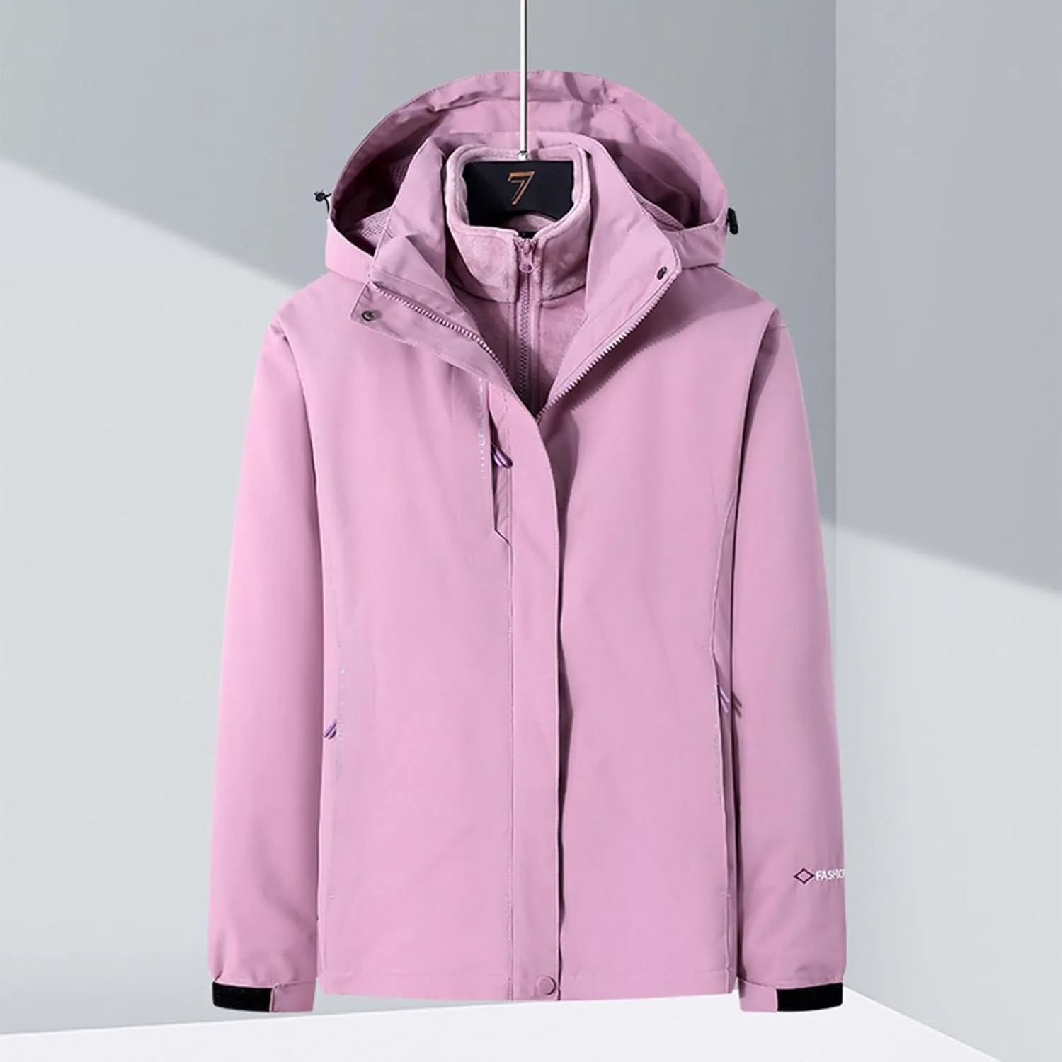 Outdoor Ventures Women'sLightweight Waterproof Fleece Lined Hooded Softshell Rain Jacket, Warm Windbreaker Long Coat