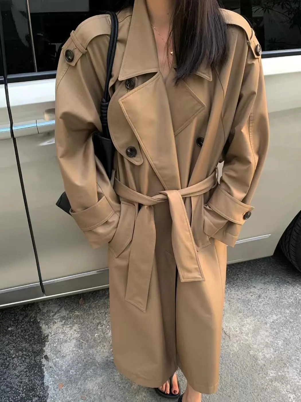 Oversized Long Womens Trench Coats Double-Breasted Duster Coat Windbreaker Overcoat for Women Spring Fall Outerwear